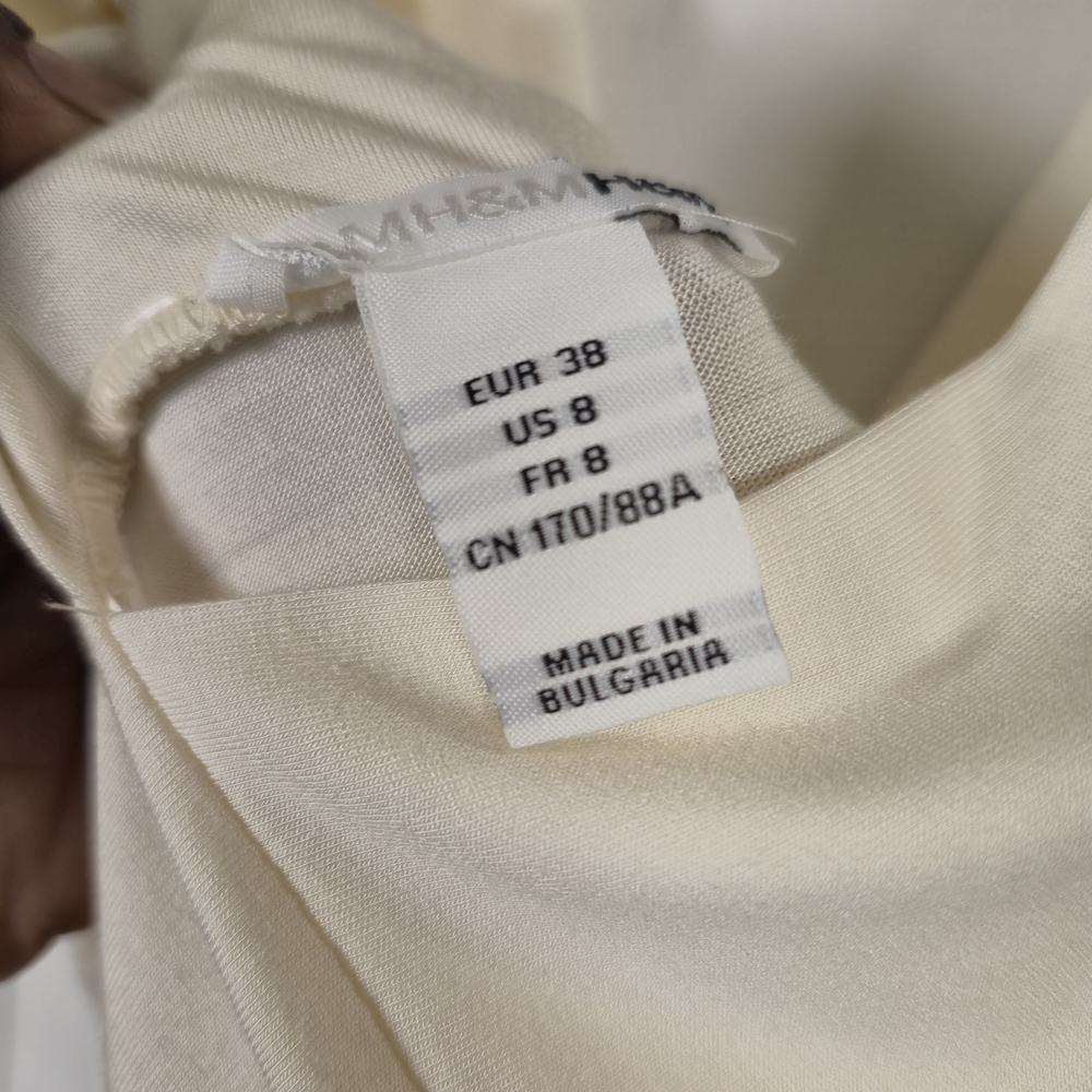 ​H&M Ivory Pleated Deep V-Neck Wrap Effect Midi Bridal Party Holiday Dress US 8 - Picture 7 of 8